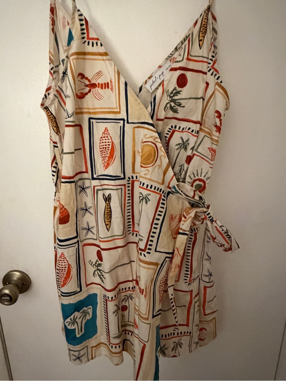 Petal & Pup Cream Wrap Mini Dress with Multicolor Nautical Motifs